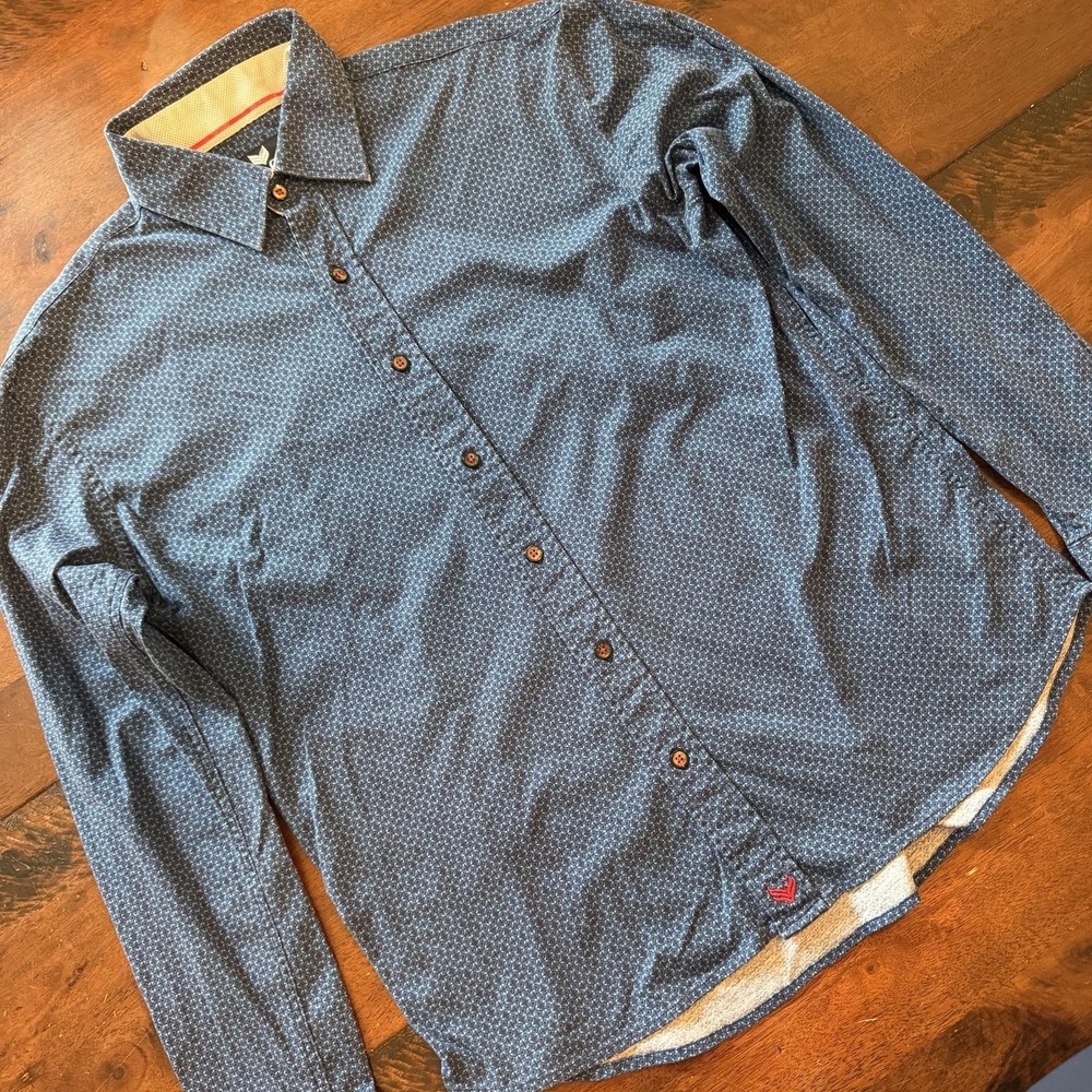 Butter Cloth Shirt Mens Medium Blue Geometric Long Sleeve Button Up Casual Woven